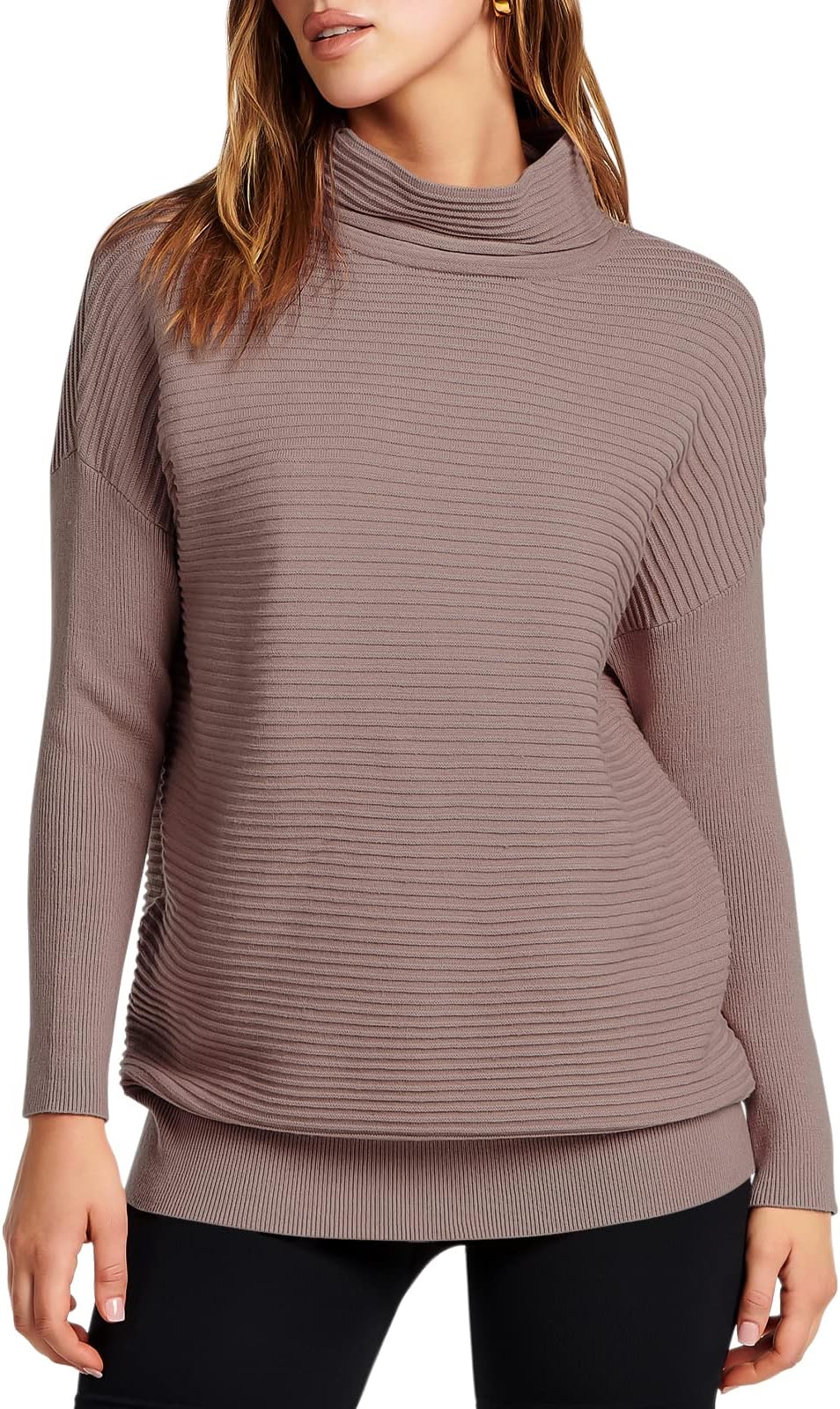 Women's Mock Neck Batwing Long Sleeve Ribbed Knit Casual Soft Pullover Sweater Jumper Top