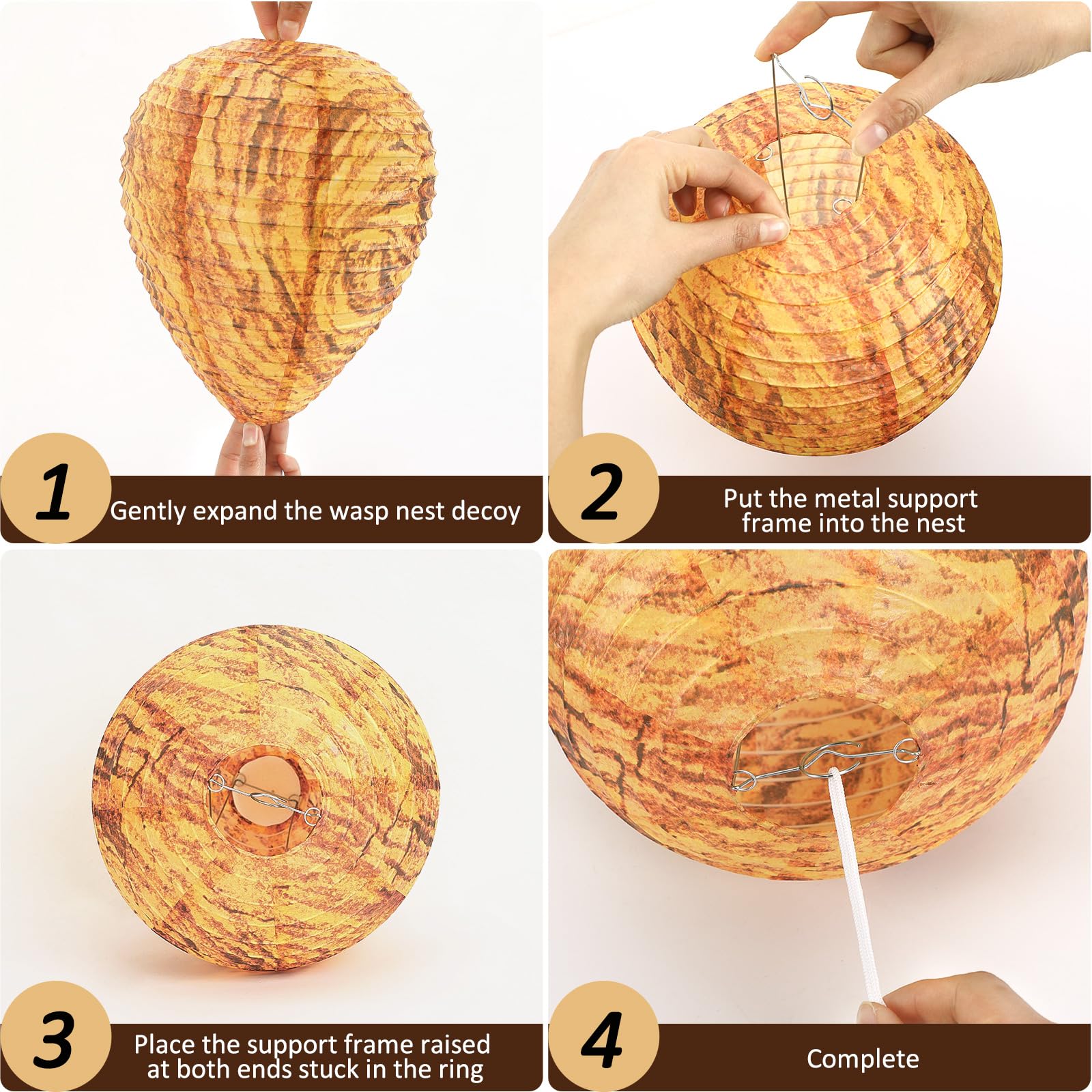 DECYOOL 4 Pack Paper Wasp Nest Decoy Hanging Wasp Nest Stay Away from Wasps Hornets Yellow Jackets(Orange) - 2