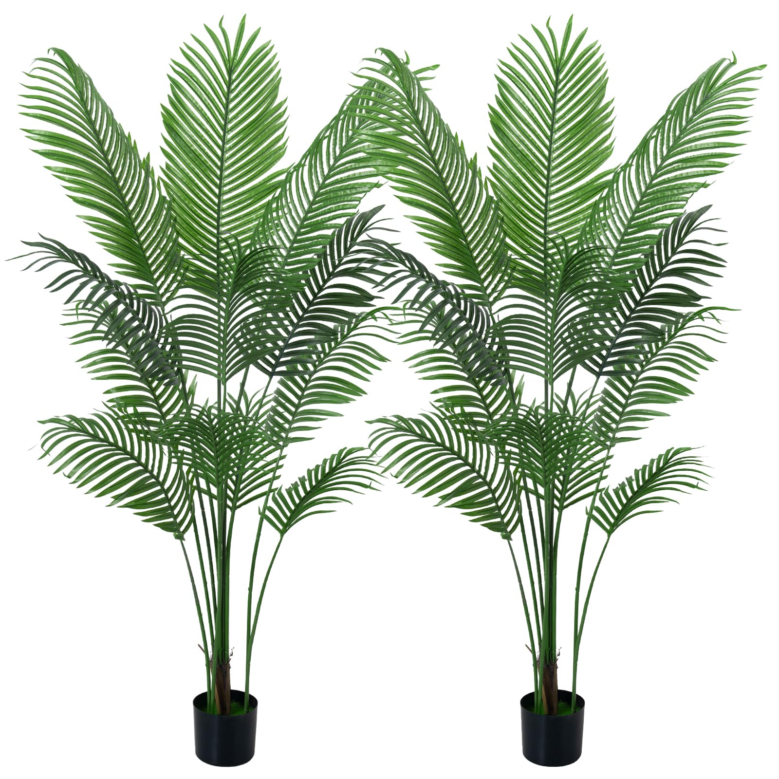 Artificial Plants Indoor Outdoor Fake Palm Tree 160cm/5.25FT Large Lifelike Fake Plant with 12 Leaves, Perfect Faux Plants in Pot for House Garden Home Office Decoration Housewarming Gift (2Packs)
