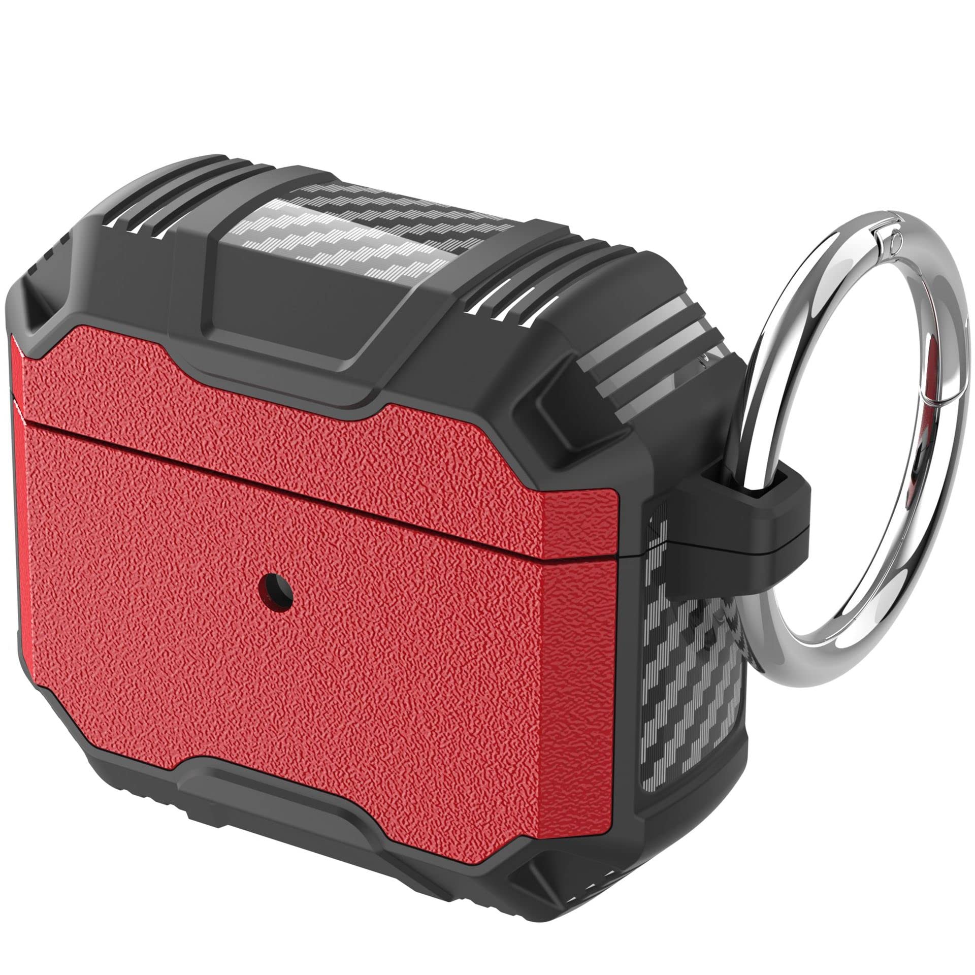 Case Compatible with AirPods 3rd Generation, Shockproof Protective Case Skin Case, Certified Protective Case with Key Fob, Front LED Visible Black + Red