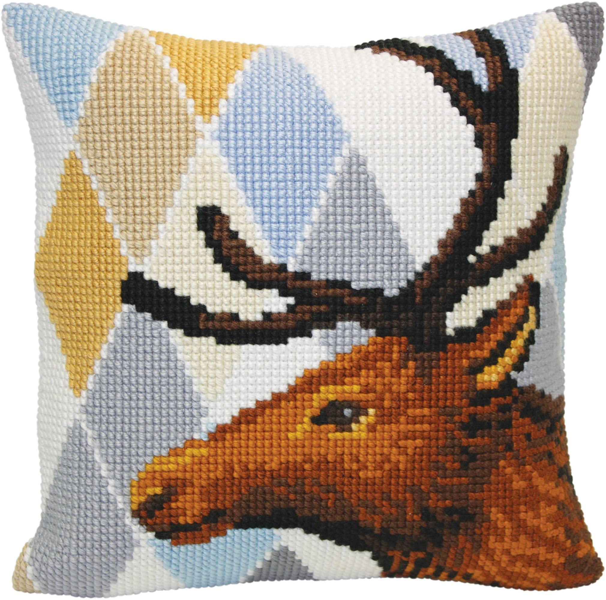 Collection D'art Multicoloured 5414 Stag Embroidery Cushion Cross Stitch Set, Cotton, Multi-Colour, 40 X 40 Cm