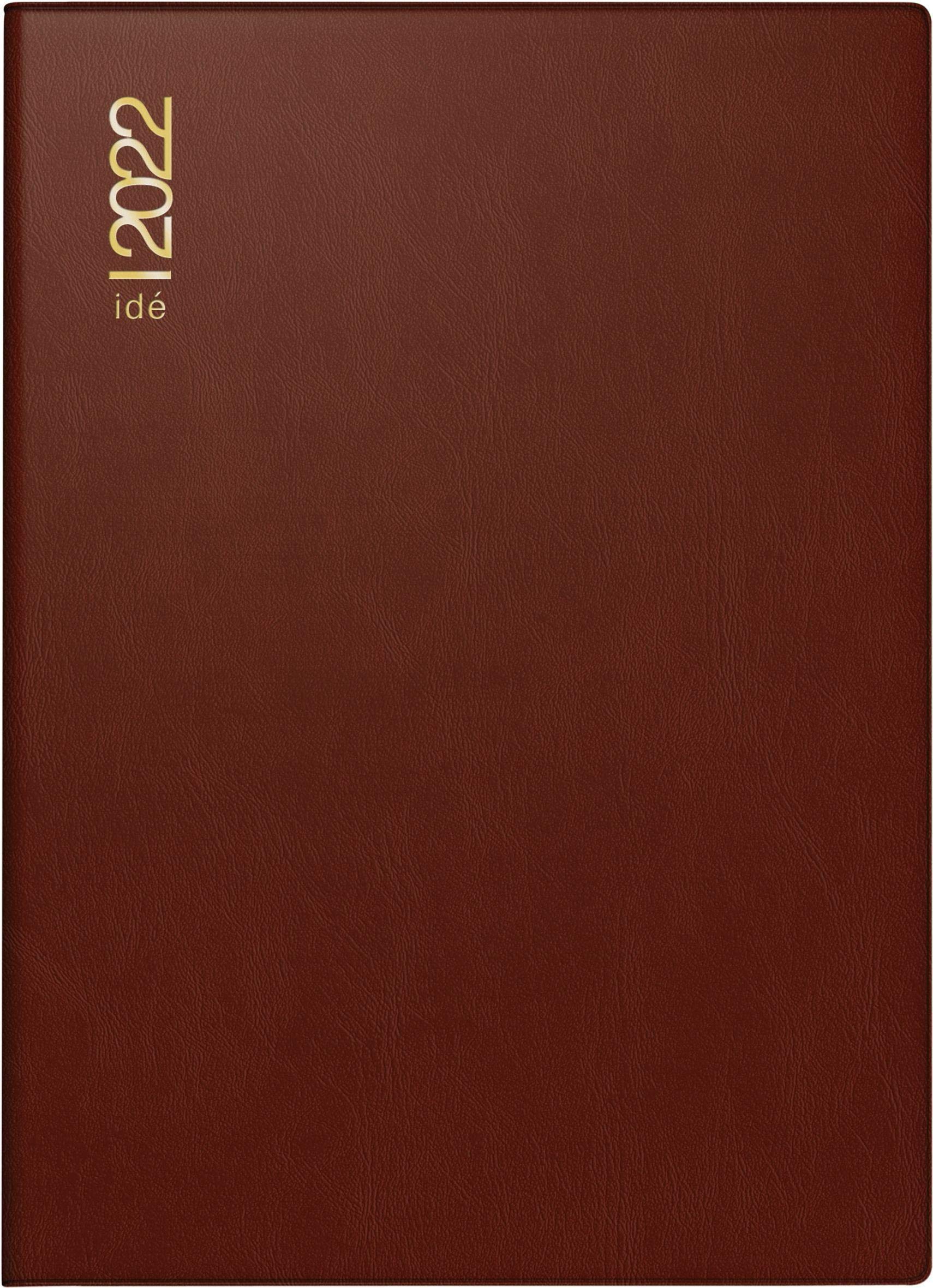 rido/idé 7013002292 Wochenkalender/Taschenkalender 2022 Modell perfect/Technik I, Kunststoff-Einband, bordeaux