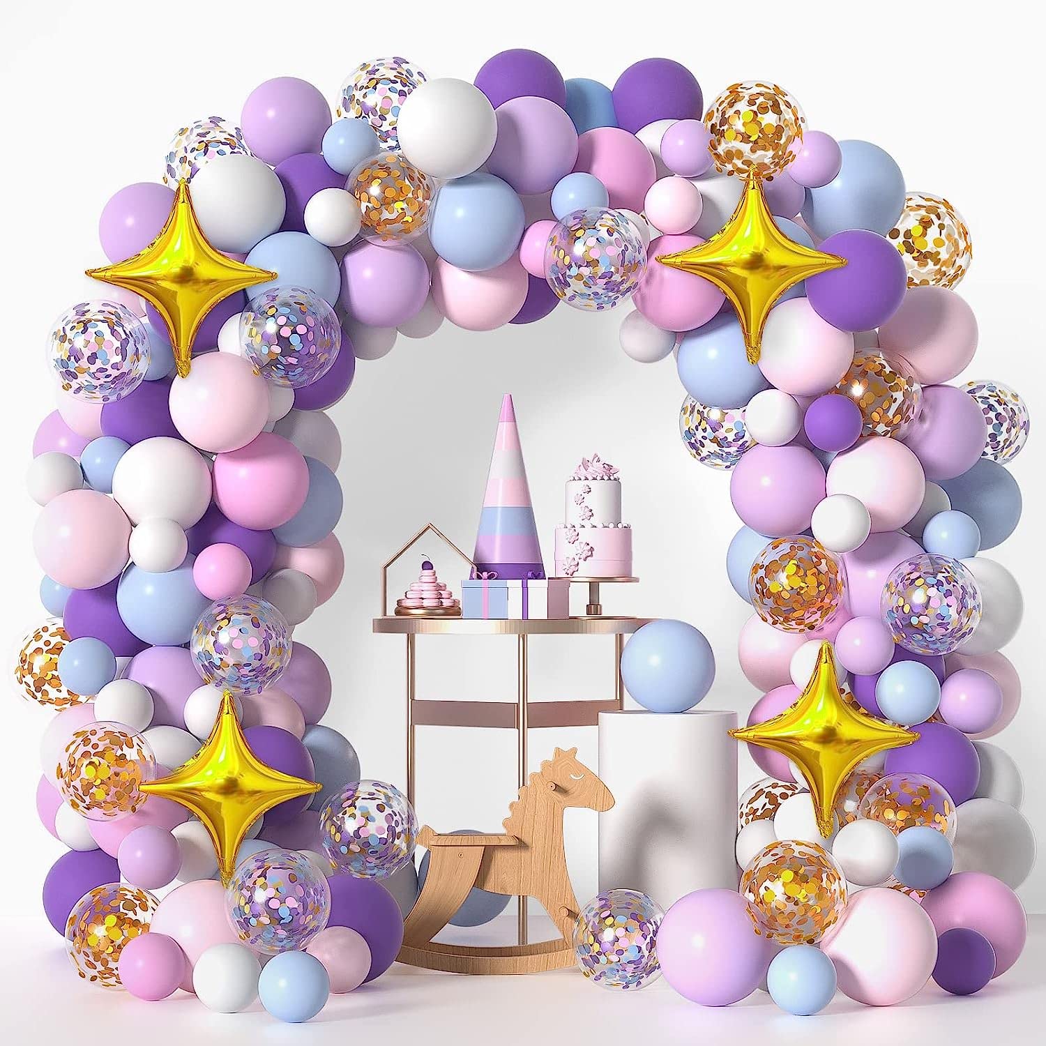 AM ANNA Unicorn Balloons Arch Garland Kit, 129pcs Unicorn Pink Purple Blue Confetti Latex Balloons Macaron Rainbow Balloon Arch Kit for Baby Shower Birthday Wedding Party Supplies