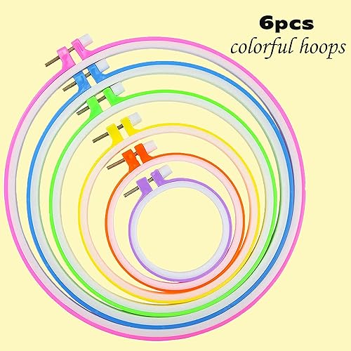 Miniatura 2 de ONESHAW Kit de bordado con patrón para principiantes, paquete de 10 piezas de punto de cruz, aros de bordado, tijeras, agujas e hilos de color, kit