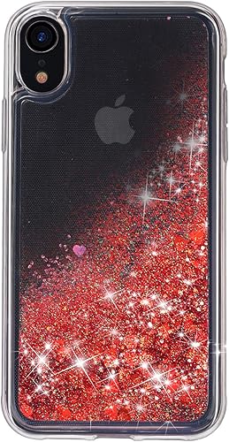 Miniatura 9 de WORLDMOM Funda protectora para iPhone XR, diseño de doble capa, líquido flotante flotante con purpurina colorida en cascada de TPU, color rojo