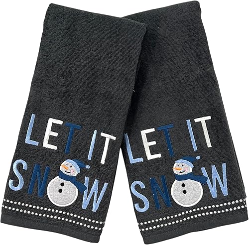 Miniatura 118 de Juego de 2 toallas de mano de baño de Navidad, color gris oscuro, 100% algodón, bordadas, diseño de copos de nieve, 16 x 25 pulgadas, toallas 24 Let