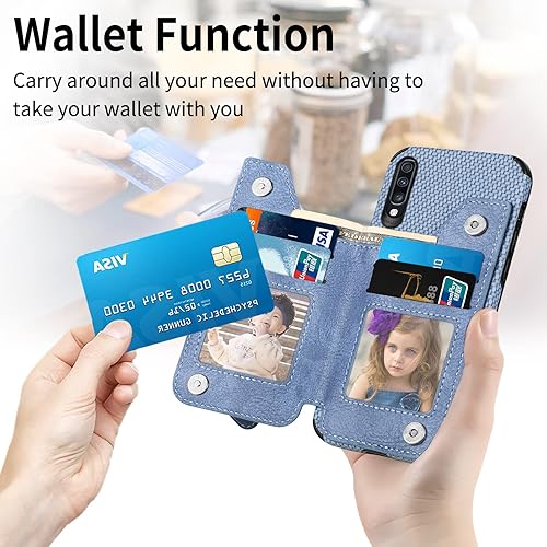 Miniatura 3 de Asuwish Funda de teléfono para Samsung Galaxy A70 con protector de pantalla de vidrio templado y cremallera para tarjetas de crédito, soporte de