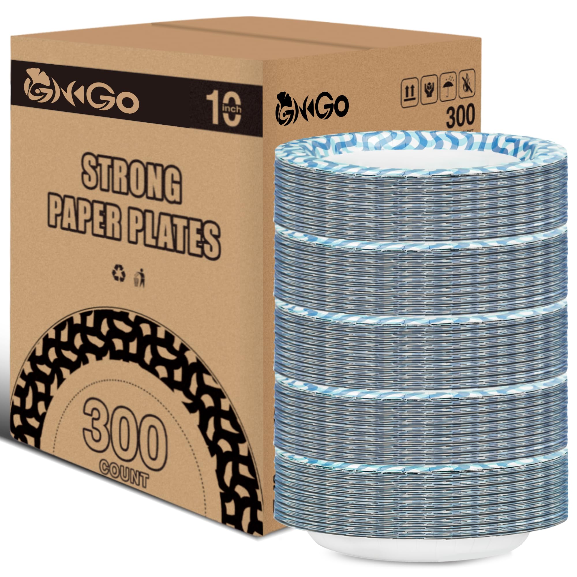 Ginkgo 10 Inch Bulk Paper Plates, 300 Count