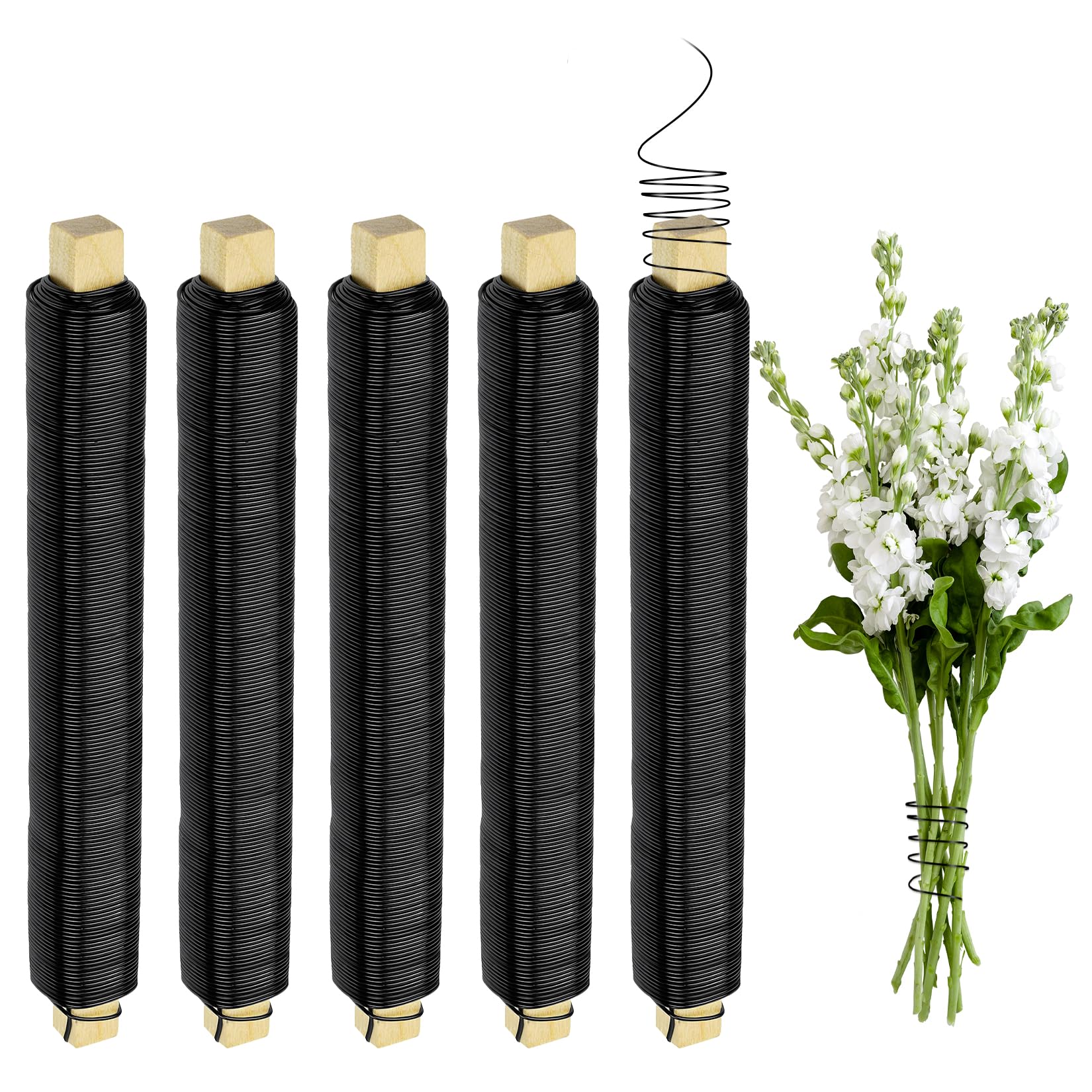Alambre Para Flores - 5 Rollos (0.8 Mm X 25 M) - Negro Resistente