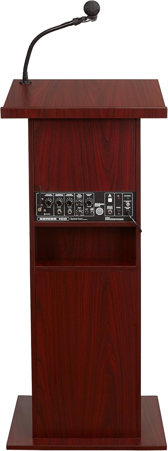 Mahogany Multimedia Sound Lectern with Microphone