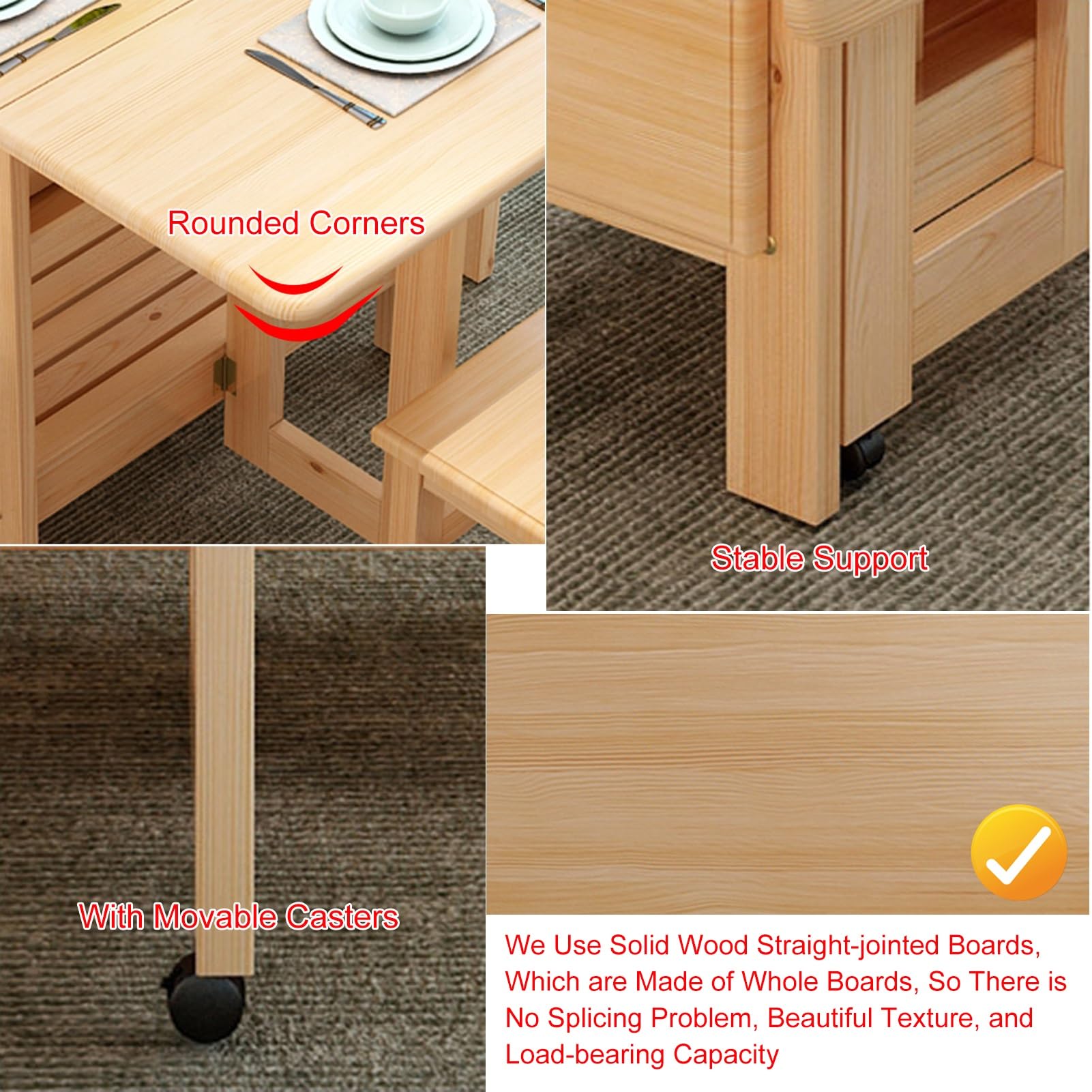 Ensemble table de salle à manger extensible en bois avec 4 chaises 1,2 m Table pliante pour cuisine, salle à manger, salon et restaurant – Finition beige