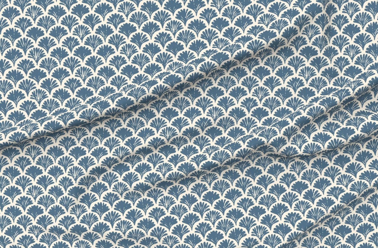 Spoonflower Fabric - Sea Shell Scallop Coastal Nautical Block Print Neutral Calm Serene Printed on Petal Cotton Fabric Fat Quarter - Sewing Quilting Apparel Crafts Decor