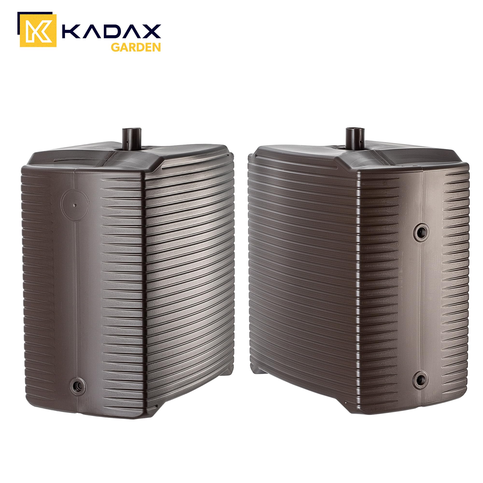KADAX 2X Regentonne 125 Liter mit Regensammler, Auslaufhahn & Anschlussset B, modularer Regenwassertonne aus robustem Kunststoff, großer Regenwassertank für Garten (Mokka)