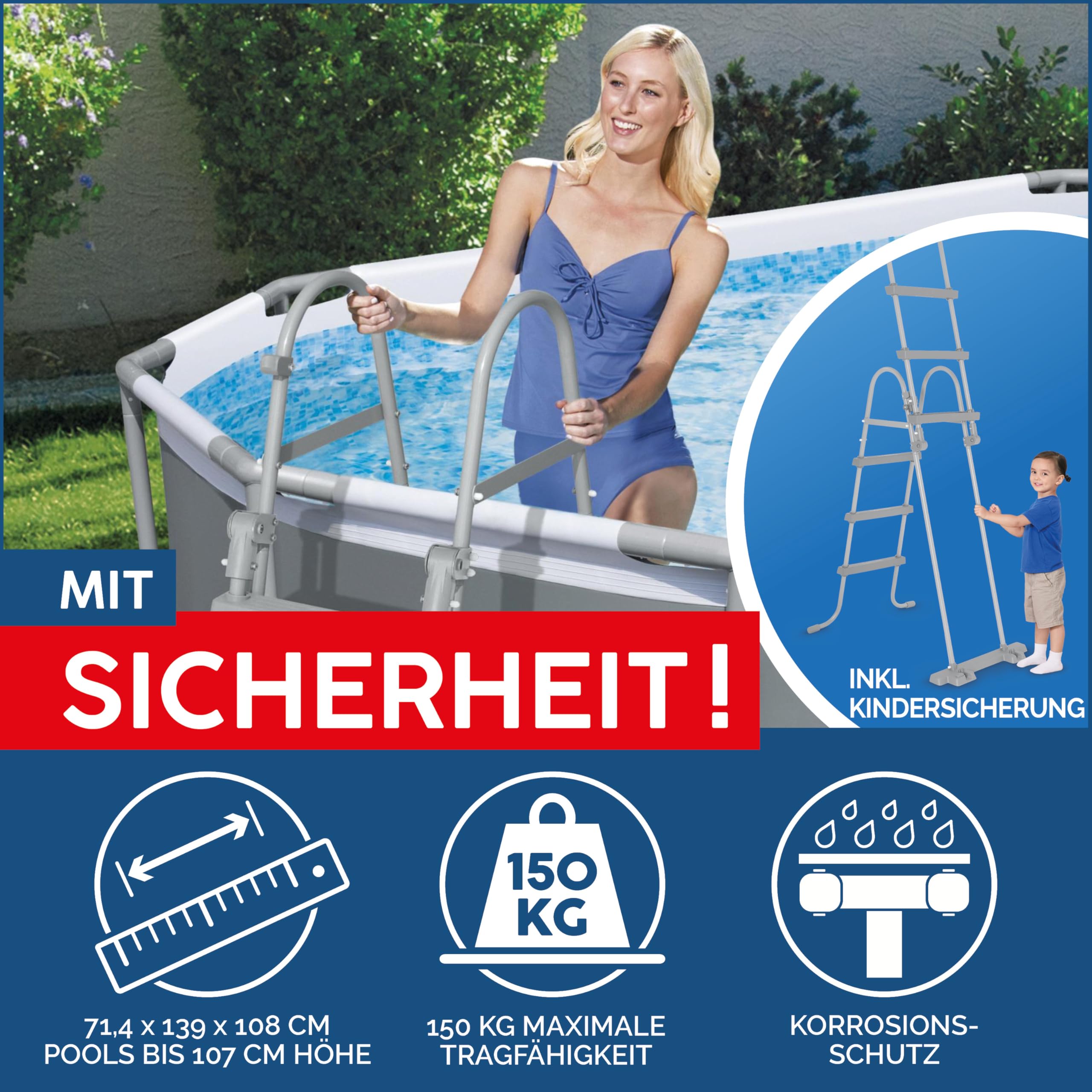 Bestway Power Steel Frame Pool Komplett-Set mit Filterpumpe 488 x 305 x 107 cm, grau, oval