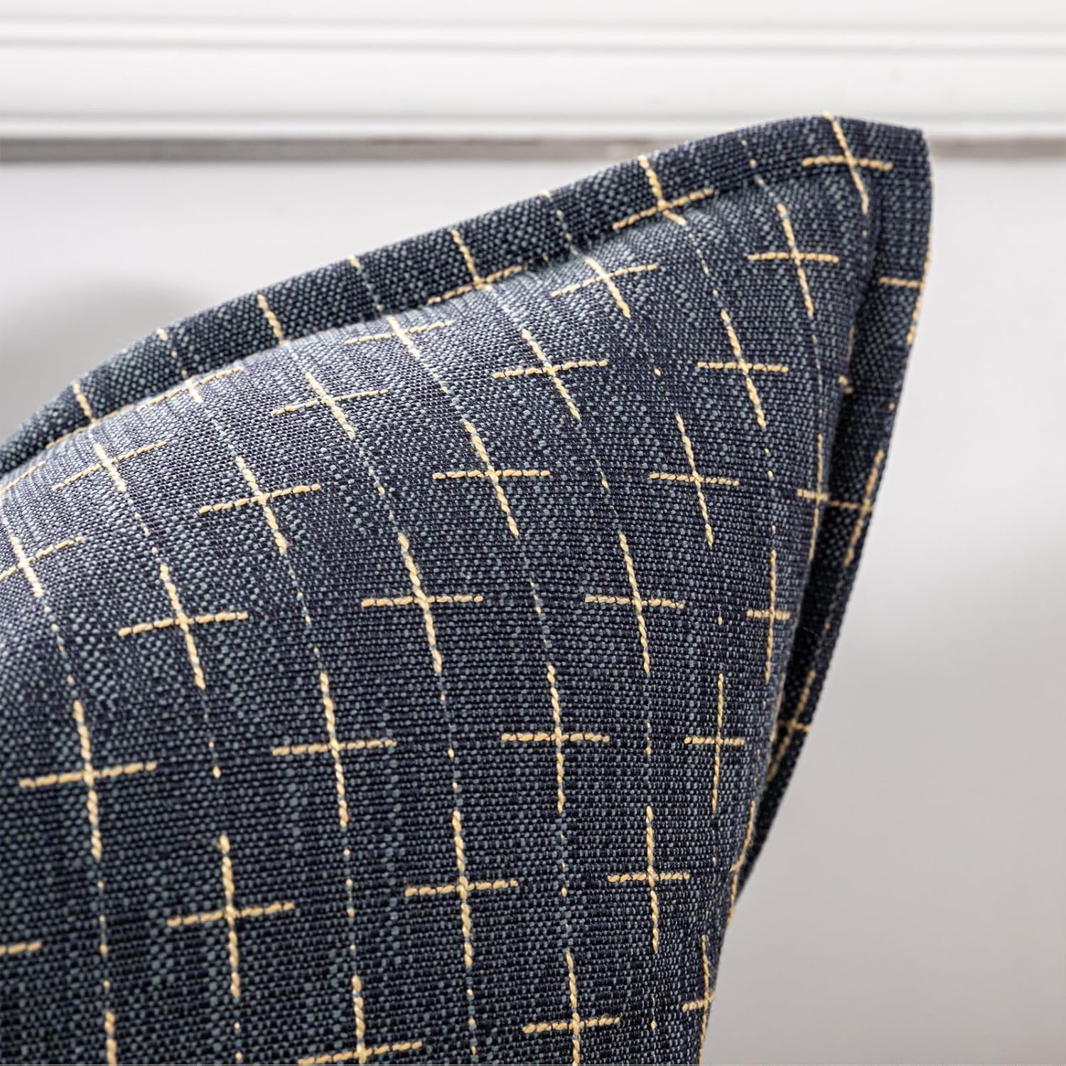 Farmhouse Burlap Linen Throw Pillow Covers 18x18 Inch Navy Blue Neutral Texture Couch Pillow Case Vintage Rustic Cushion Cases for Sofa Bed Living Room Boho Decor - Image 3