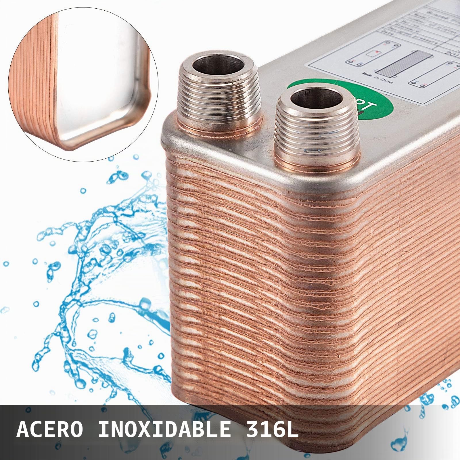 VEVOR Intercambiador de Calor de 40 Placas Soldadas Intercambiador para Calefacción