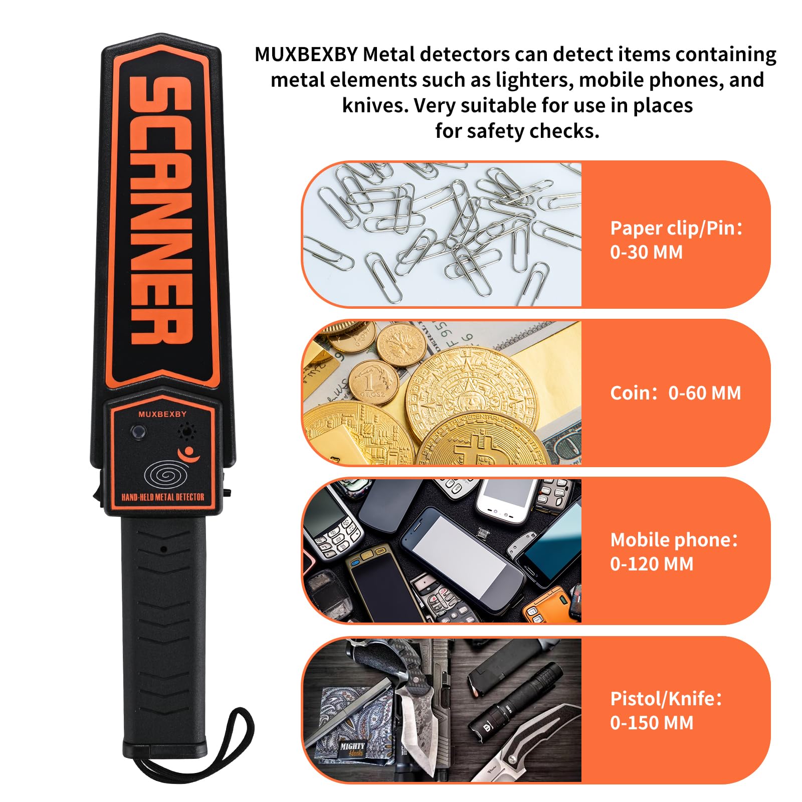 Detector de metales de mano, escáner de seguridad, escaneo de sensibilidad ajustable, comprobación de metales portátil de alta seguridad
