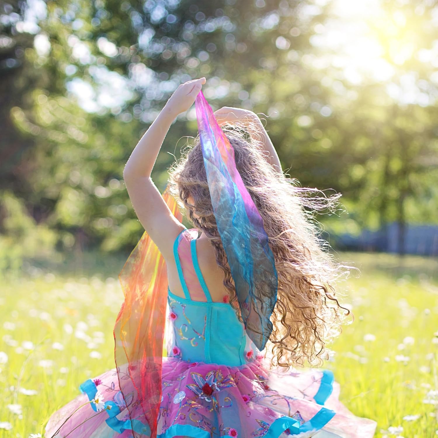 Novelty Place 12 Pcs Dance and Juggling Scarves - Gradient Colors Silk Square Scarf with Hemmed Edges - Easy Clean Ideal Performance Props Accessories(24" x 24") - Image 7