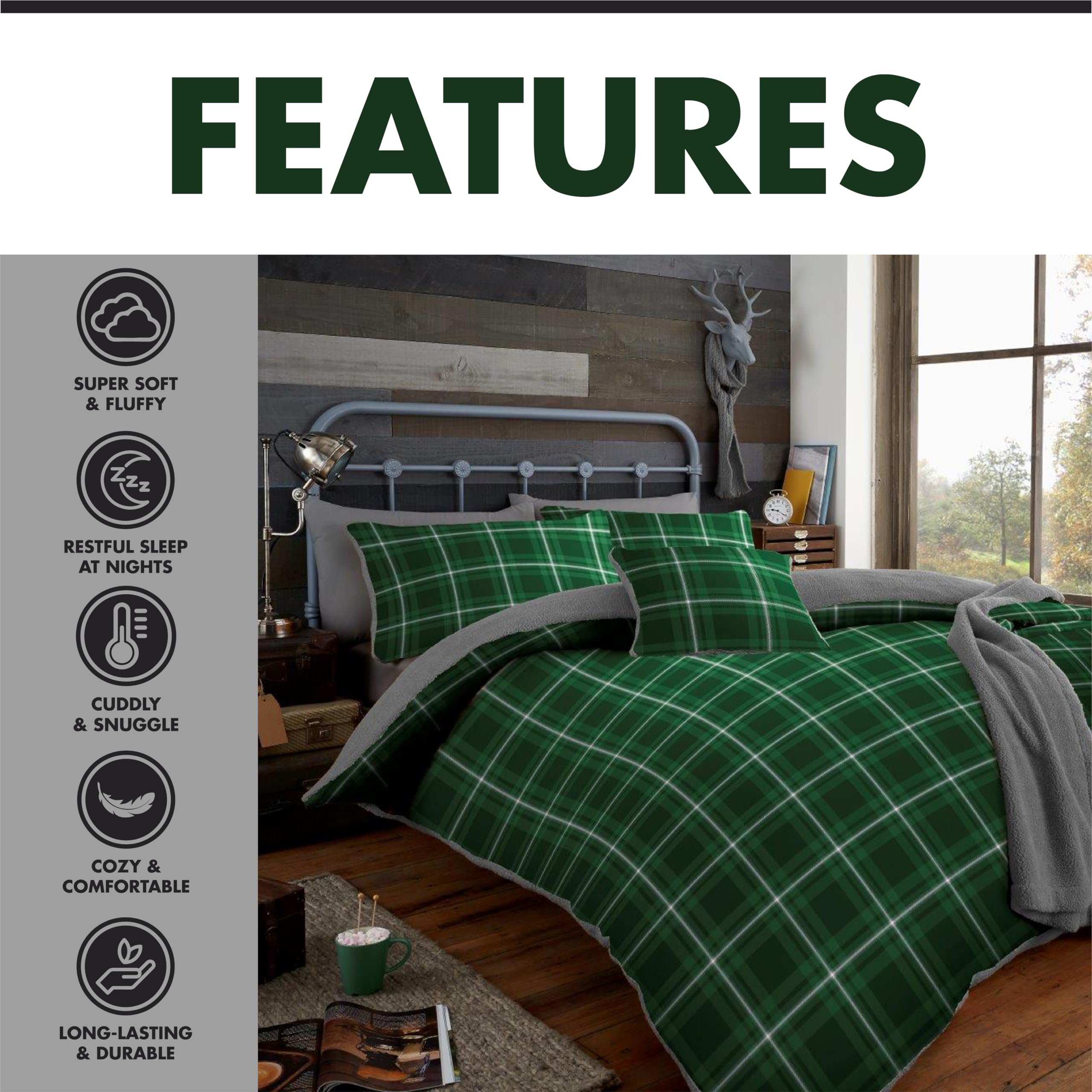 Fusion - Red Checkered Fleece Duvet Cover - King Bedding Size (230 X 220cm) - Reversible Design - Burgundy Tartan Bedding - Red Flannelette Bedding With Teddy Bear Fleece Quilt - White Fleece