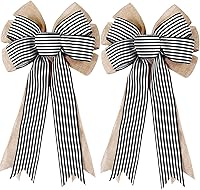 Vista 1 de Paquete de 2 lazos de arpillera a rayas negras y blancas de otoño para decoraciones de coronas, lazos de manualidades rústicas de granja