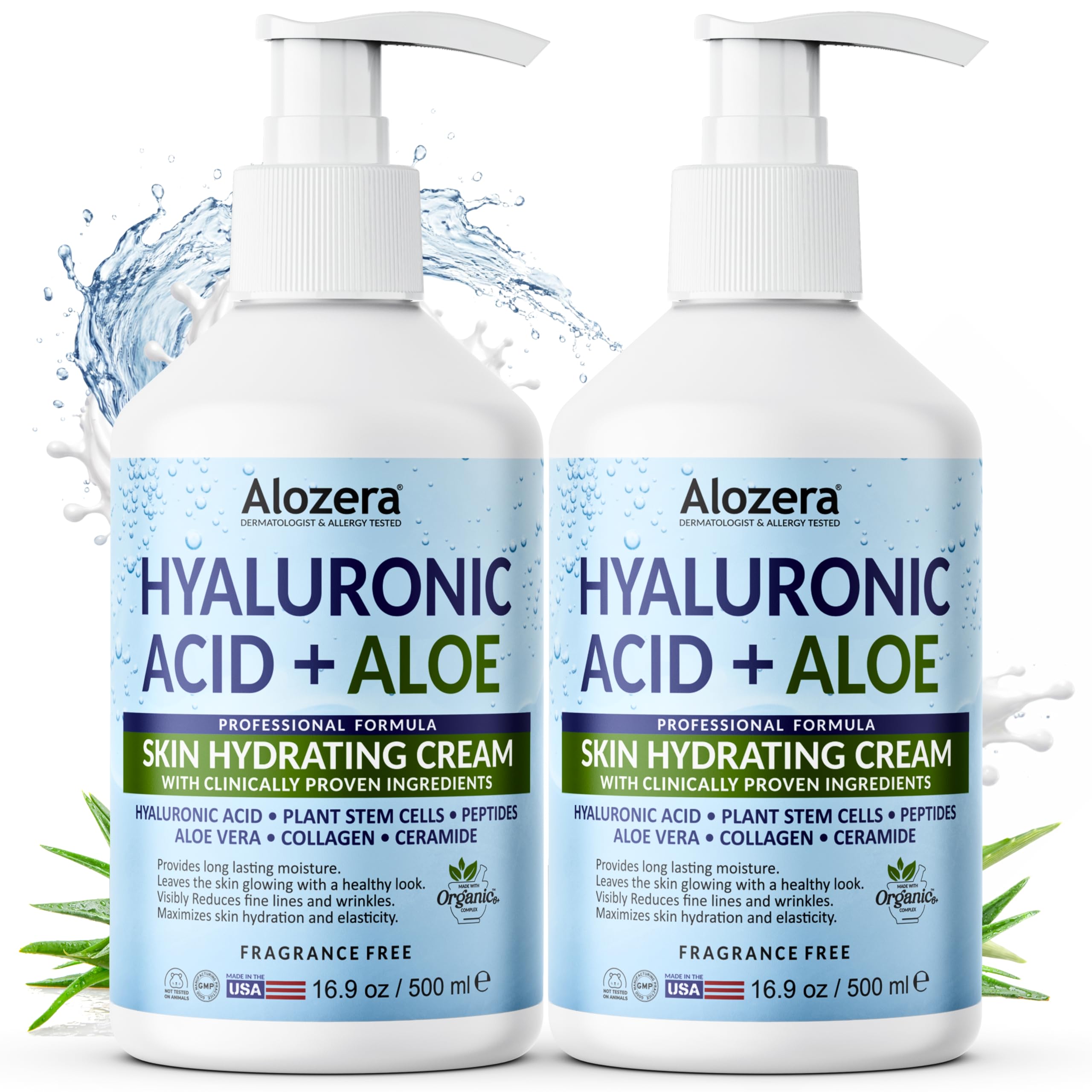 Alozera Hyaluronic Acid Face & Body Lotion with Aloe Vera, Daily Moisturizing Lotion for Dry Skin Hydration & Refresh, Non-Greasy, Lightweight,
