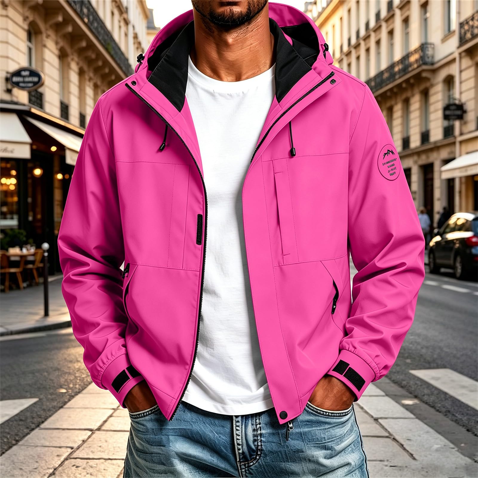 Chaqueta impermeable para hombre con bolsillos con cremallera, abrigo de
