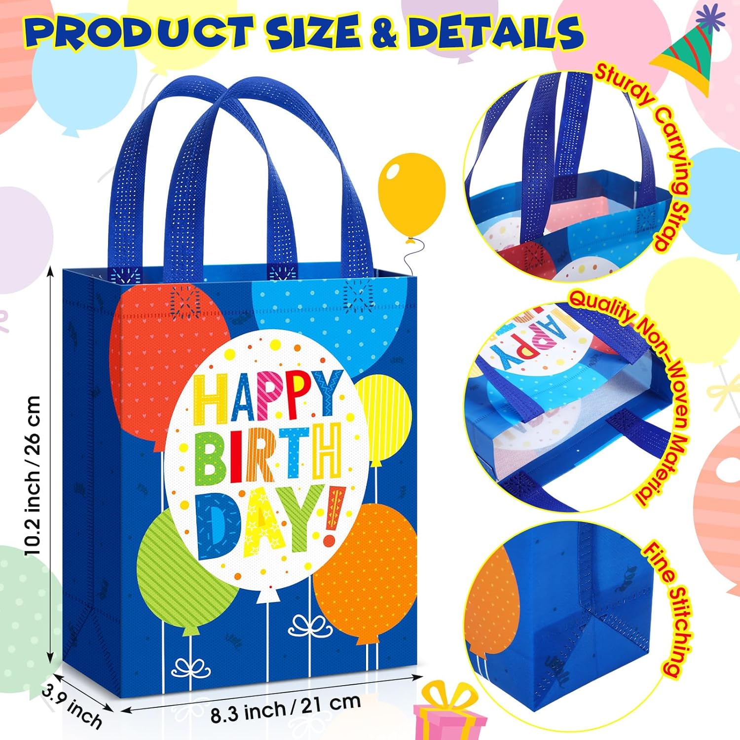 2 Pcs Happy Birthday Gift Bags Non Woven Wrap Bags with Handle Large 10.2 x 8.3 x 3.9 Inch Reusable Birthday Party Gift Bags for Girls Boys Women Men - Image 2