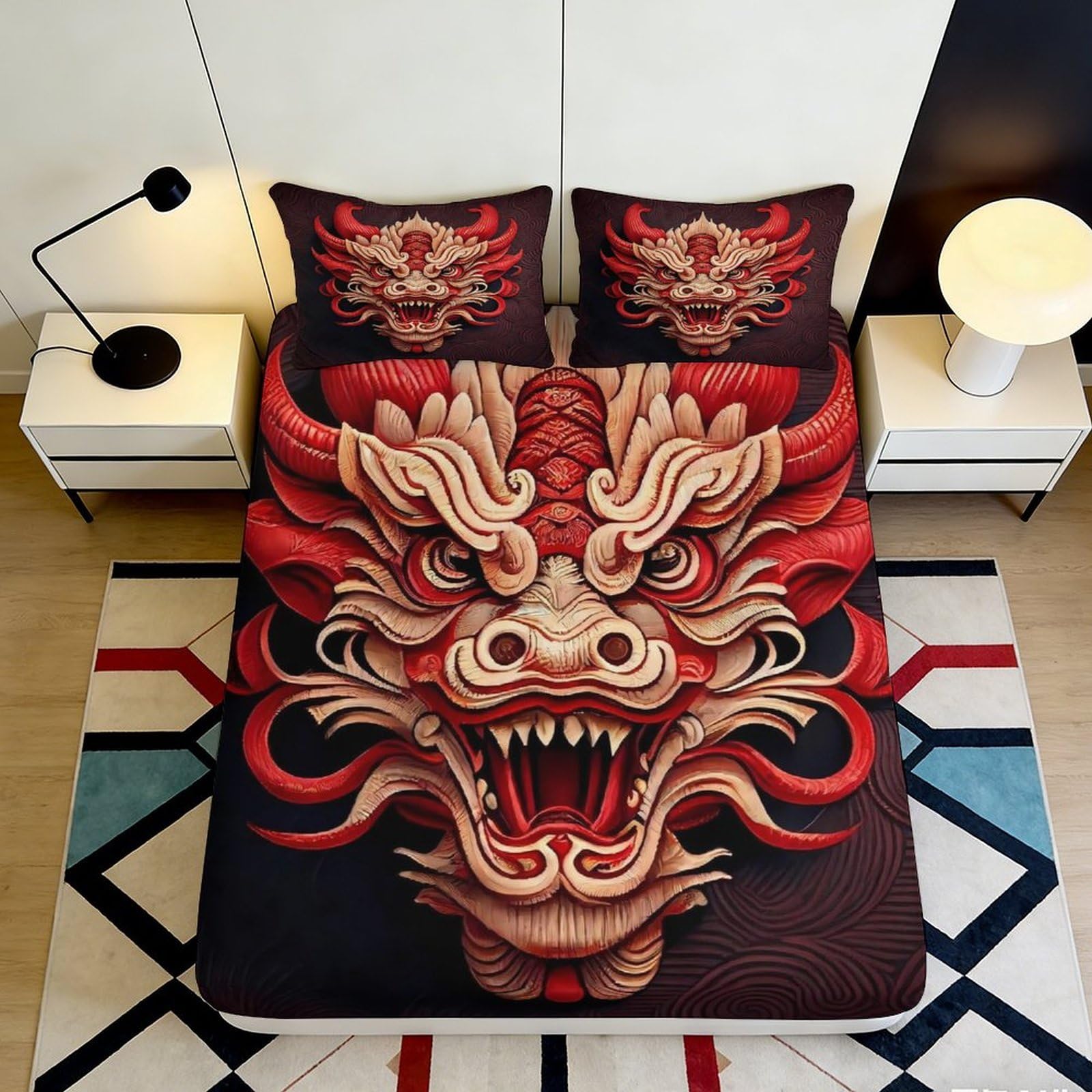 Pnayamiorkfel Style-2 3D Printed Red Dragon Fitted Sheet Microfiber Soft Mattress Cover For Bedroom Dorm Artistic Asian Decor Protection 90X200x25cm