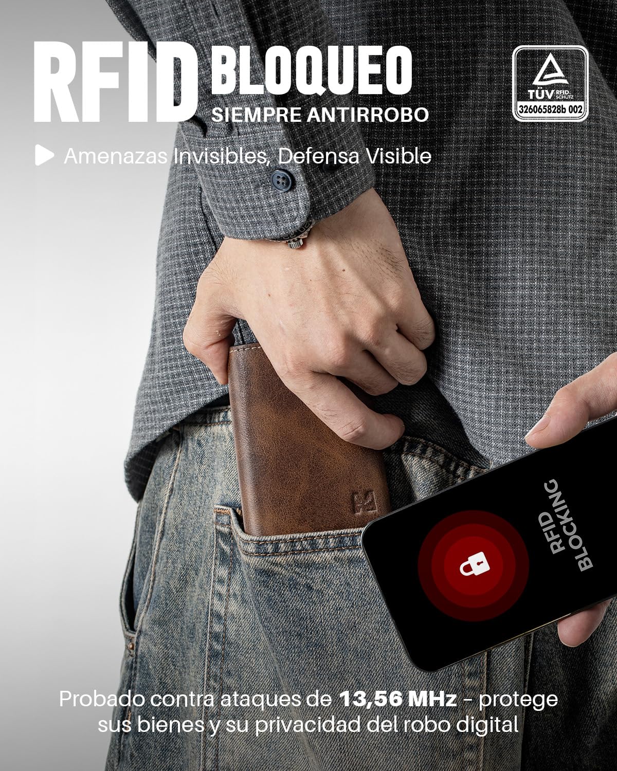 Cartera Pop Up para Hombre con Monedero, Cartera Trifold con Ventana para ID, Tarjetero Inteligente con Bloqueo RFID y 6 Ranuras para hasta 11 Tarjetas (Marrón)