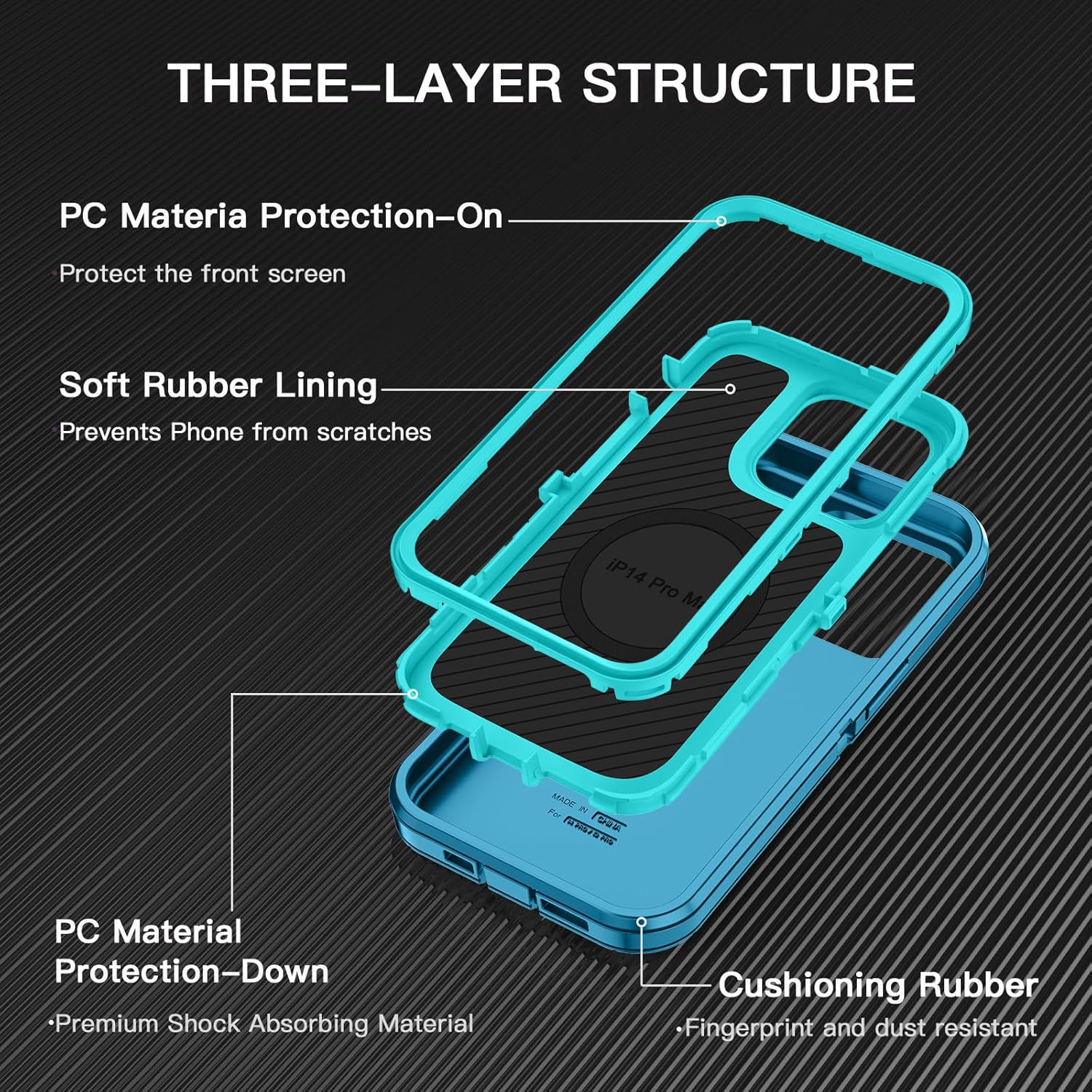I-HONVA for iPhone 14 Pro Max Case [Compatible with MagSafe] Shockproof 3-Layer Full Body Protection Rugged Heavy Duty Cover Case for Apple iPhone 14 Pro Max 6.7",Turquoise - Image 2