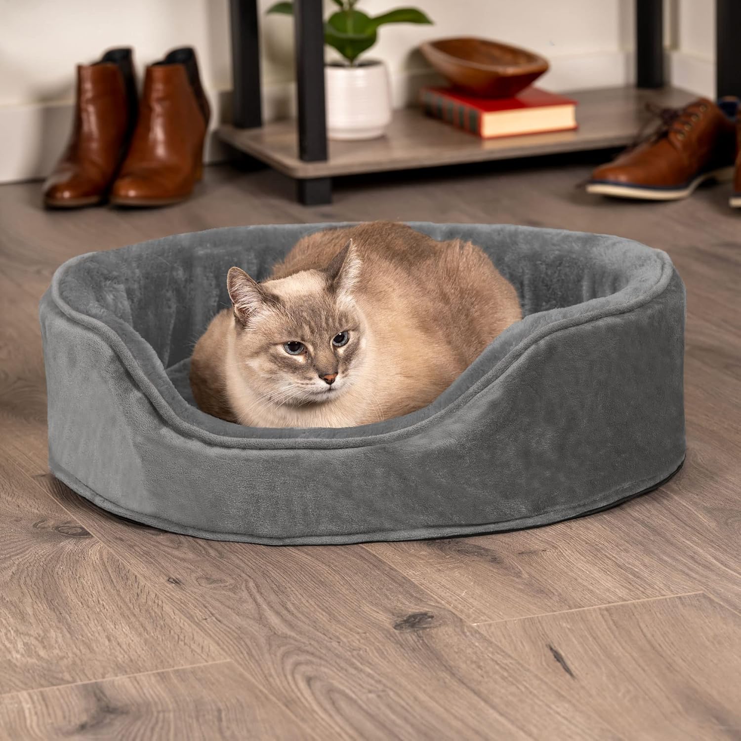 review Furhaven Orthopedic Dog Bed for Small Dogs w/ Removable Washable Cover, For Dogs Up to 12 lbs - Plush & Velvet Oval Lounger - Smoke Gray, Small