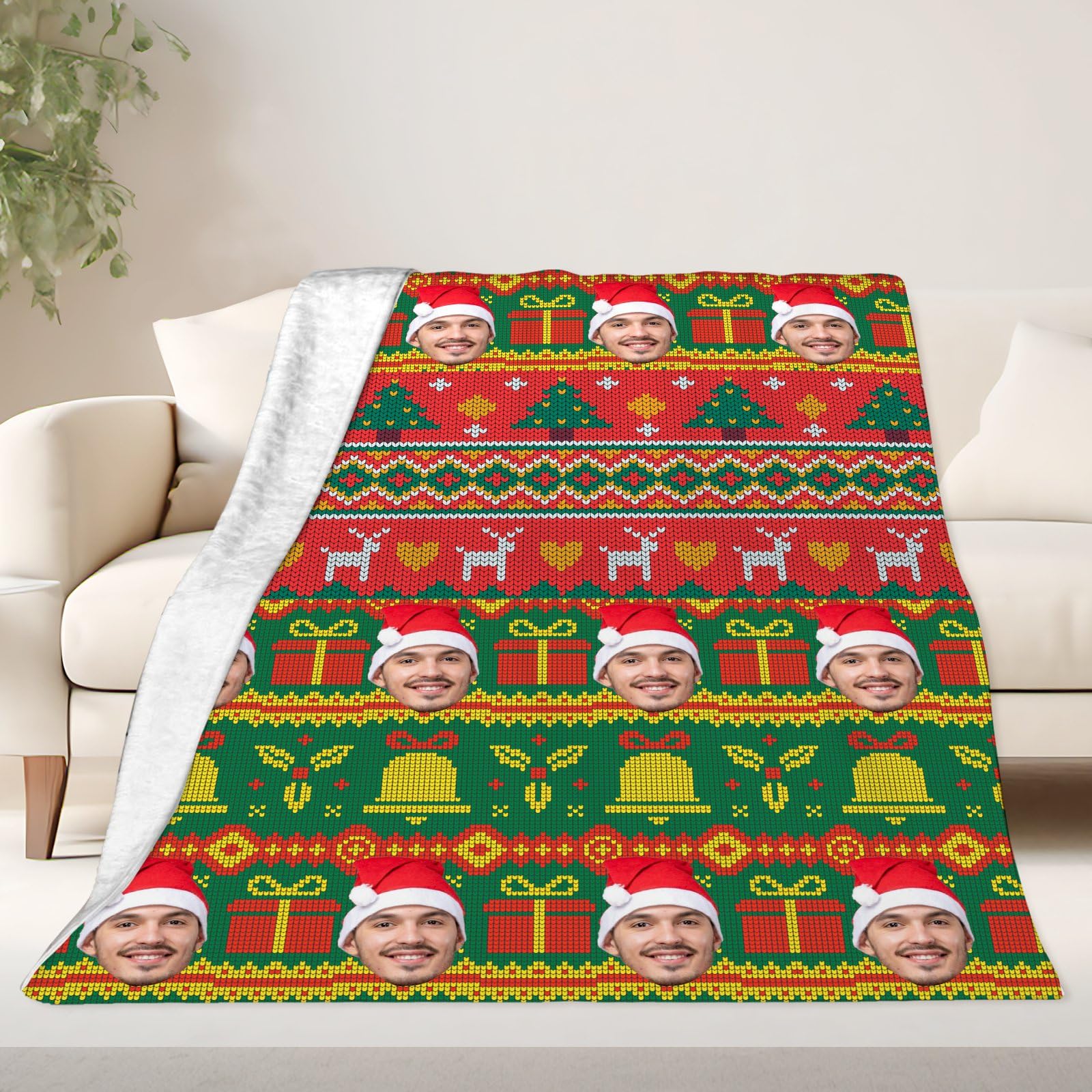 Mantas personalizadas de Feliz Navidad con cara para novia, novio, manta de fotos personalizada, mantas suaves y acogedoras para sofá, cama, personalizada para él y ella