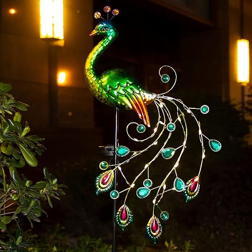 Miniatura 5 de Glintoper Luces solares de jardín, 39 pulgadas de altura para exteriores, estacas decorativas de jardín de pavo real, regalo ideal para el día de la