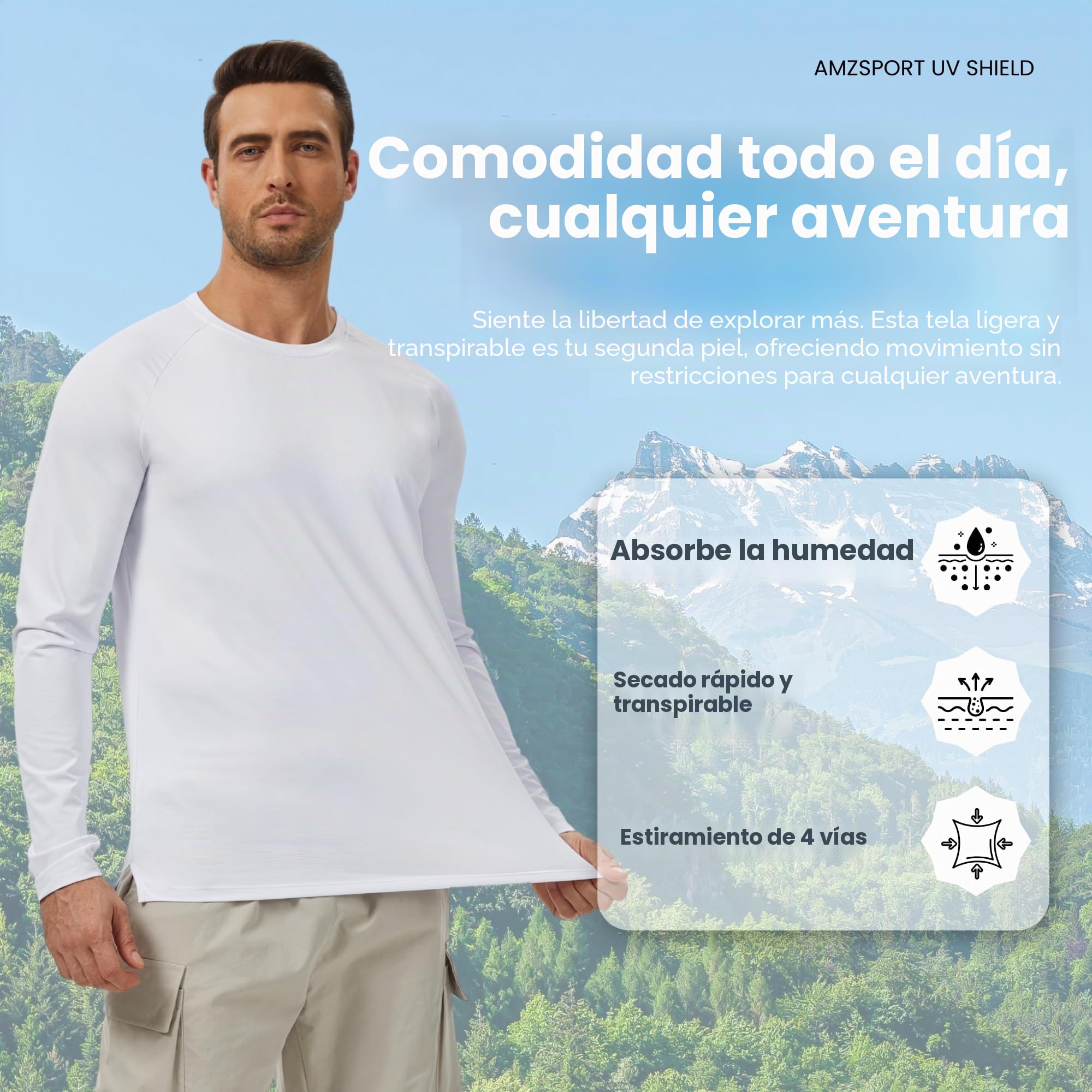 AMZSPORT Paquete de 3 Camisetas Hombre Manga Larga con Protección Solar UV UPF 50+ Camiseta Técnica Transpirable y de Secado Rápido para Correr, Deporte, Outdoor