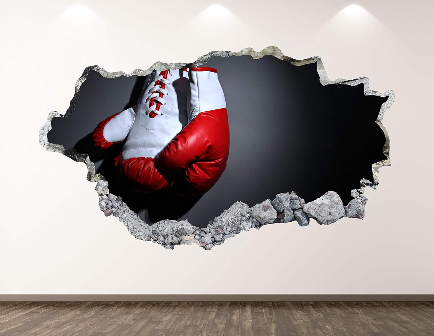 Boxing Gloves Wall Decal Art Decor 3D Smashed Sport Sticker Poster Kids Room Mural Custom Gift BL163 (30"W x 18"H)