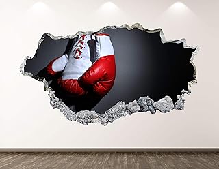 Boxing Gloves Wall Decal Art Decor 3D Smashed Sport Sticker Poster Kids Room Mural Custom Gift BL163 (70