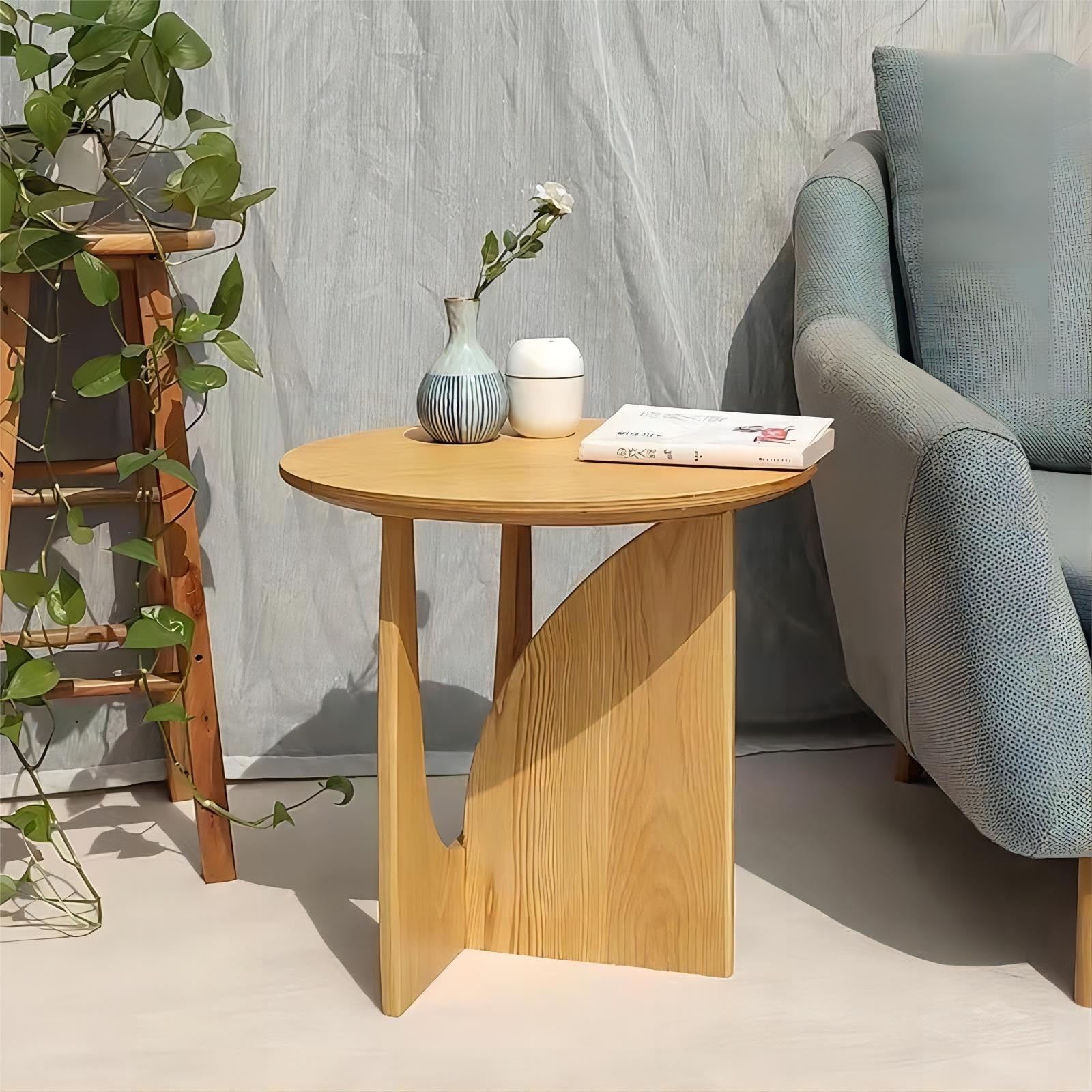 Amazon｜ラウンド無垢材サイドテーブル、スカンジナビア20インチ