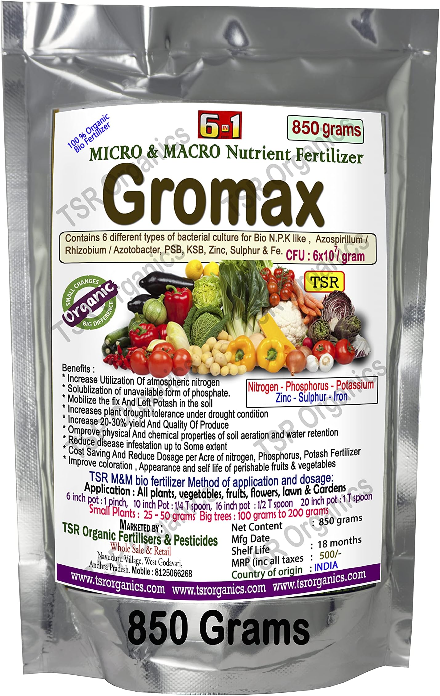 TSR Garden Store Gromax 6in1 Macro and micronutrients granules Organic biofertilizer 850 Grams All Types of Plants