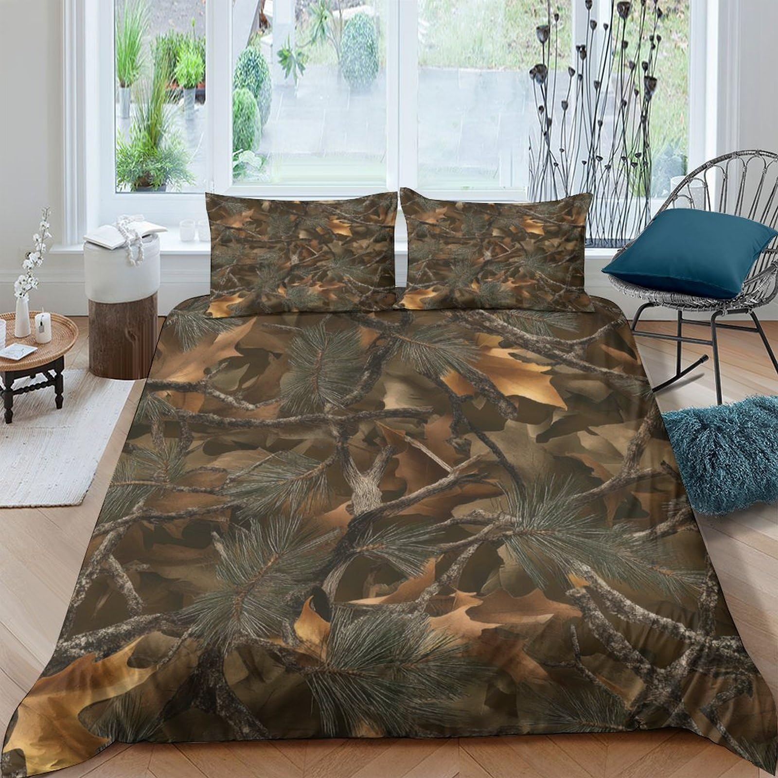 Ctjqhvkz Style-8 3D Printed Forest Camo Fitted Sheet Microfiber Soft Anti-Slip Autumn Leaf Mattress Cover For Bedroom Dorm Apartment Decor Single（135X200cm）