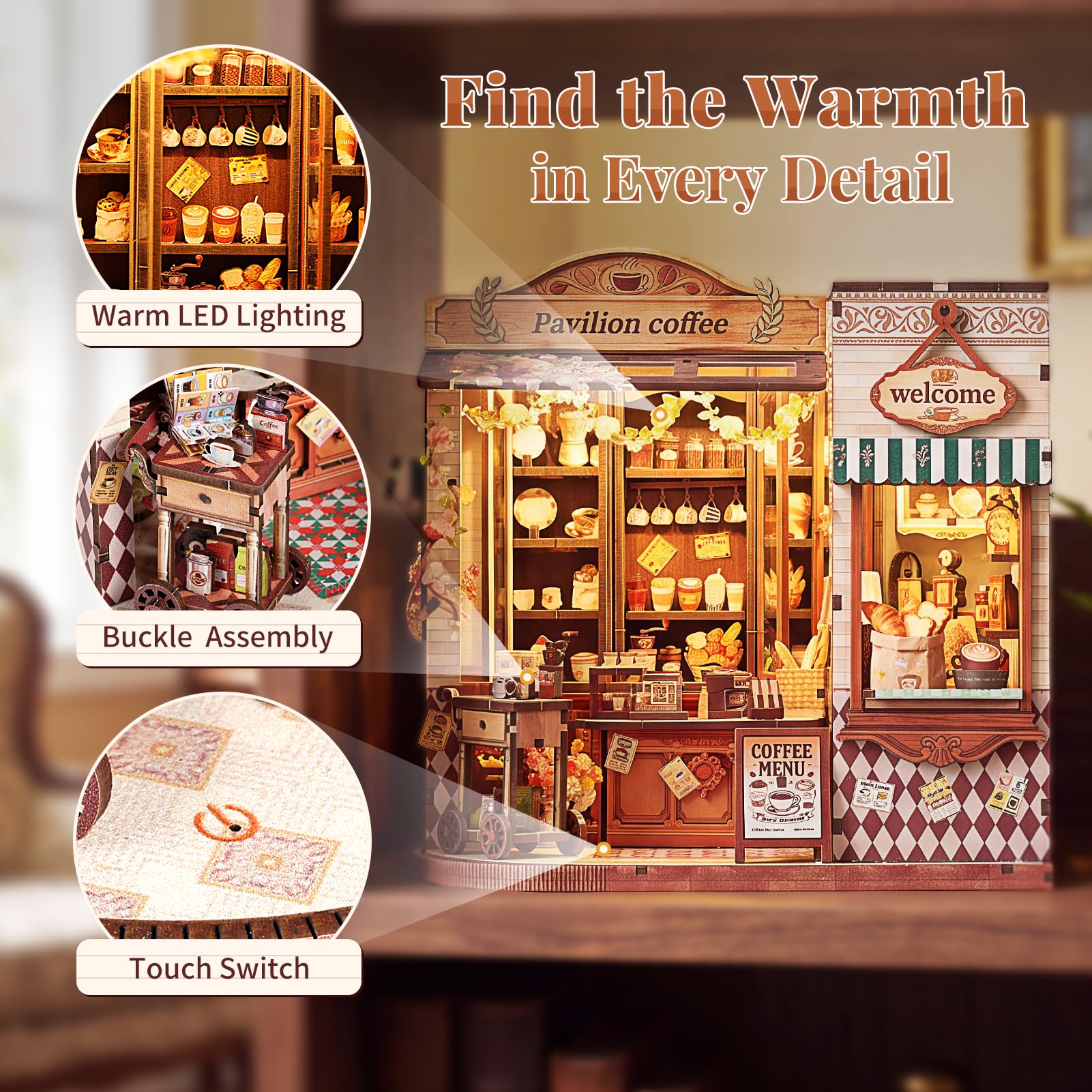Hoikwo Puzzle 3D,Kit fai-da-te per Caffetteria in Legno MDF Colorato