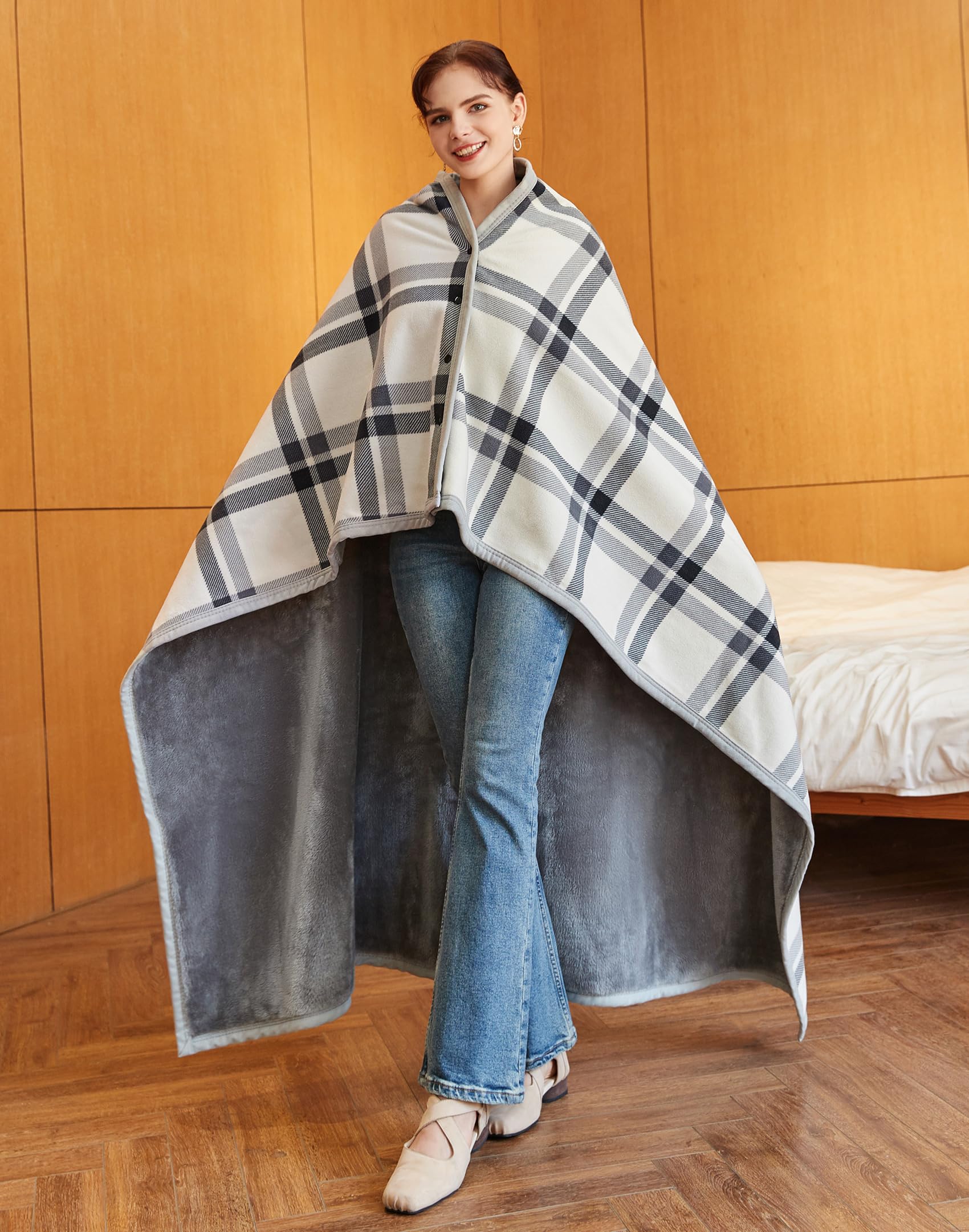 Poncho da Donna Indossabile Mantello Caldo Coperta Calda Invernale con Bottoni Scialle Grande Sciarpa Flanella Maglia Cape Cardigan per Donna Cappotto Poncho Lavorato Mantella Coprispalle