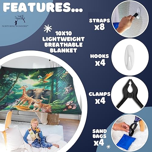 Miniatura 4 de Kit de construcción de fuertes para niños para uso en interiores  Construye un kit de fuerte para niños con manta grande de 10 x 10 pies, 8 correas,