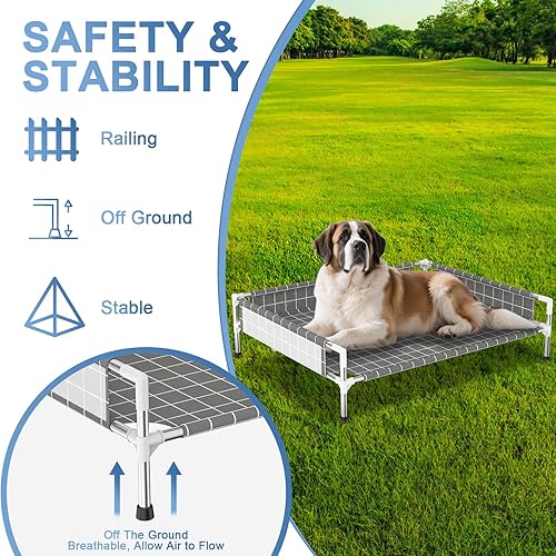 Miniatura 3 de Cama elevada para perros con valla de 3 lados, cama elevada para mascotas con patas antideslizantes, sofá elevado duradero para perros medianos, uso