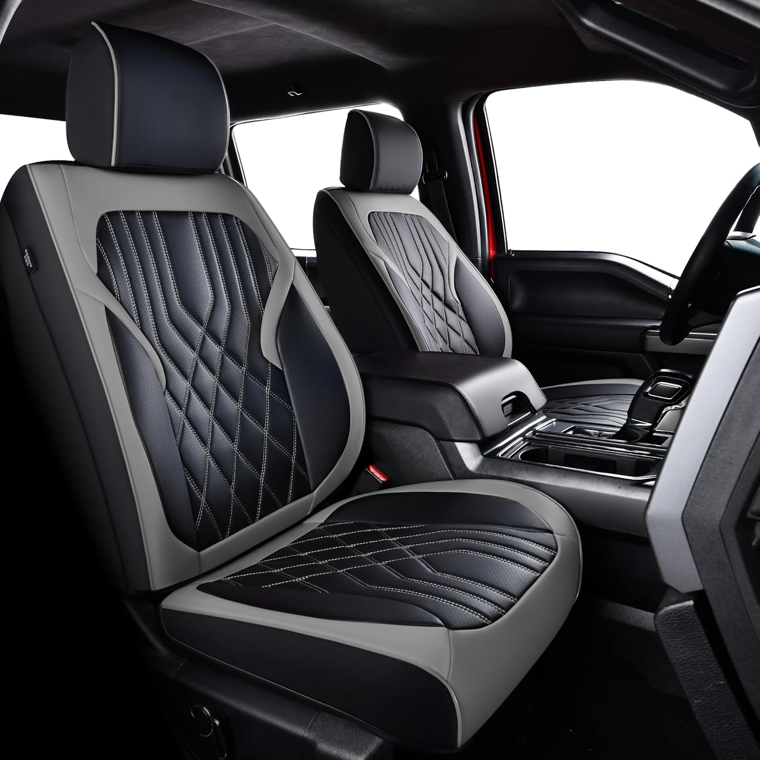 Ranger Seat Covers, for 2019-2025 Ford Ranger XLT XL Lariat Crew Cab, Napa Leather Seat Protector (Full Set, Black&Gray) Full Set Black&Gray