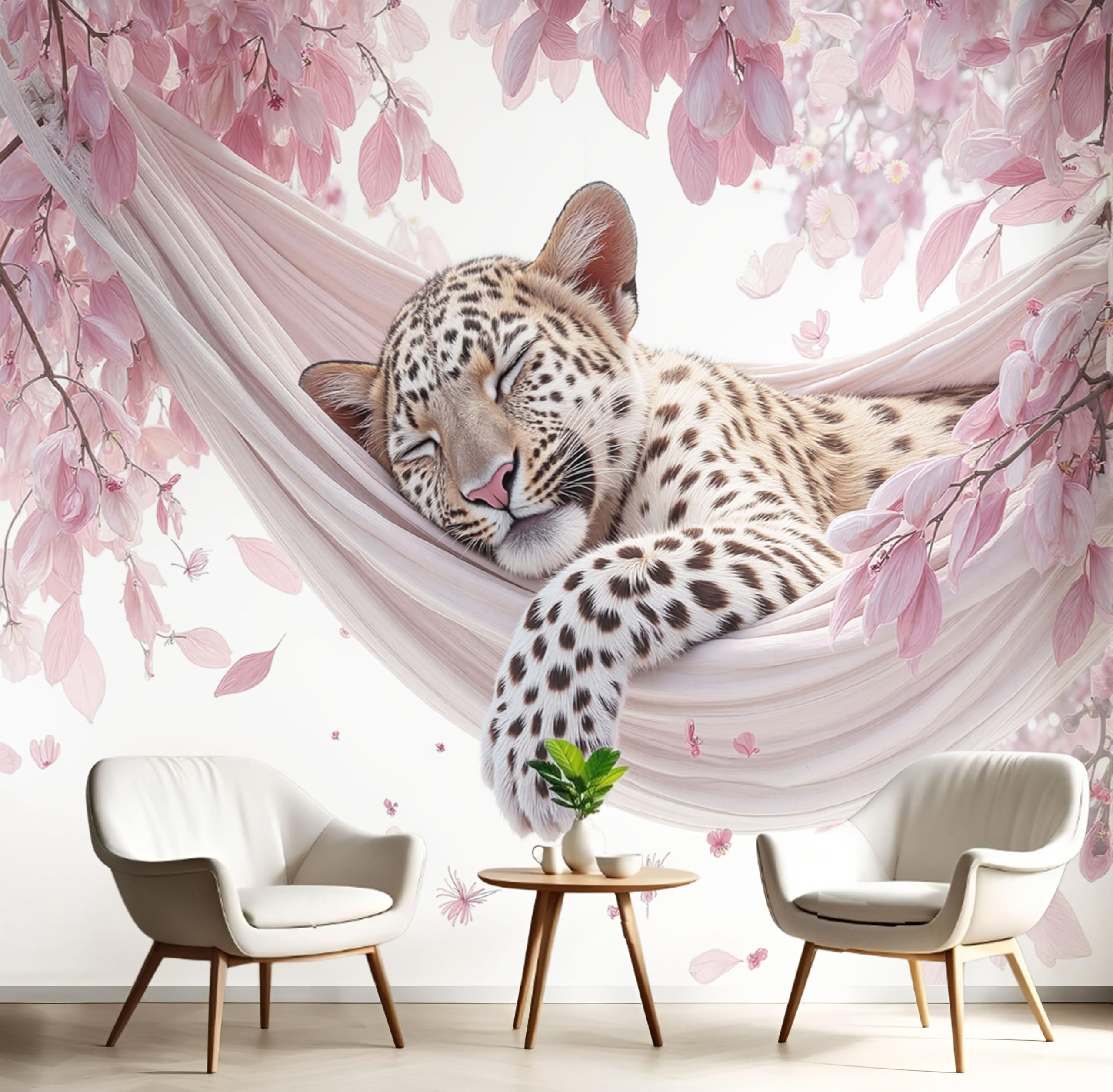 Papier Peint Panoramique En Soie Rose Clair Pour Un Salon Esprit Jungle Chic