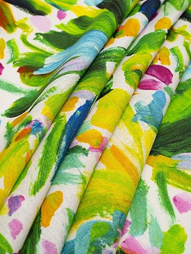 Miniatura 4 de Minerva Exclusiva tela de mezcla de viscosa de lino con pincelada Blooms, por yarda