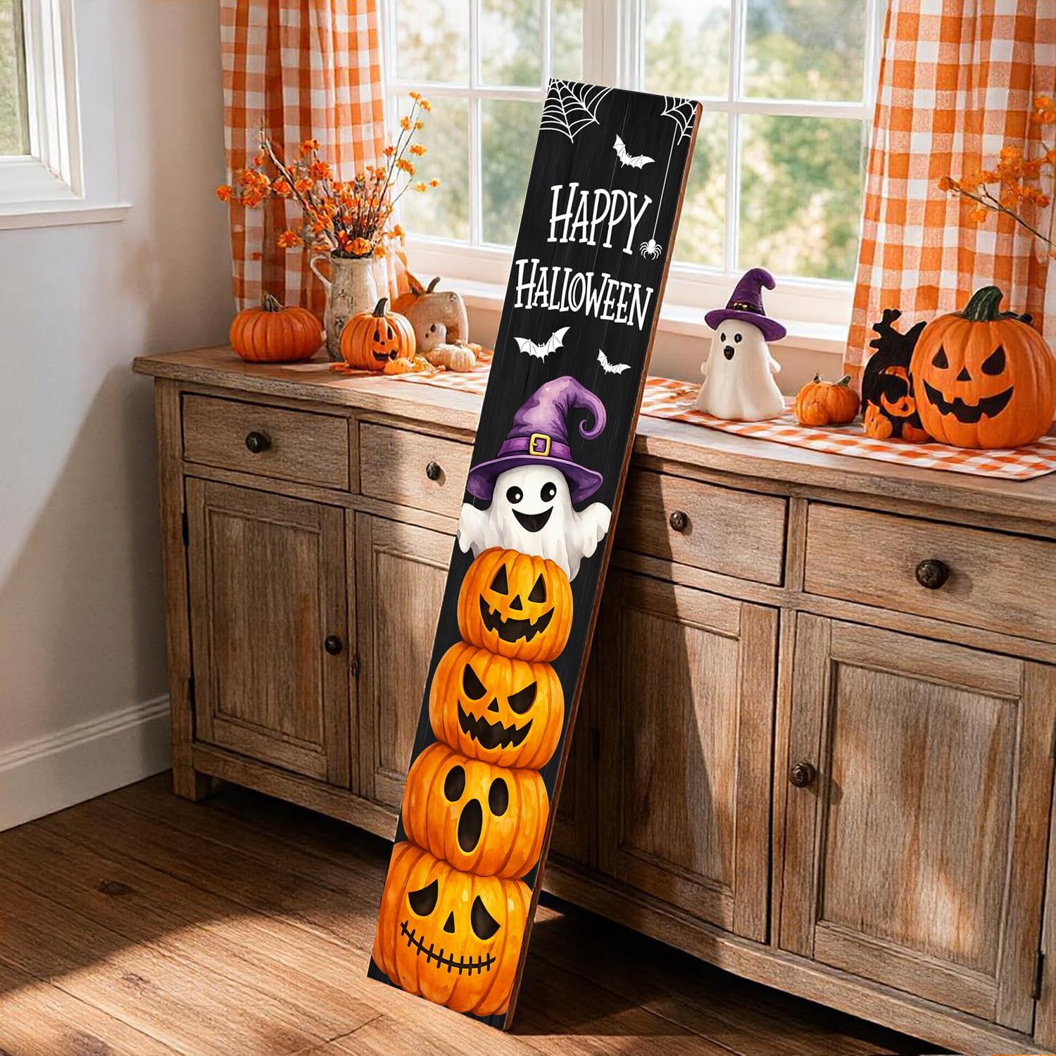 Halloween Welcome Sign for Porch, 47"x7.8" Ghost Pumpkin Front Door Decor image 4
