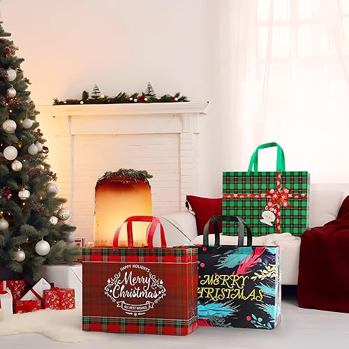 Miniatura 5 de YANGTE Bolsas de regalo de Navidad extra grandes, paquete de 12 bolsas de regalo extra grandes con asa, reutilizables, no tejidas, XL, bolsas de
