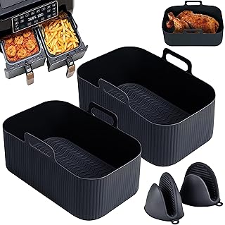 4pcs Silicone Air Fryer Liners for Ninja Dual Air Fryer AF400UK & Tower T17088 Air Fryers, Reusable Air Fryer Basket for Ninja Air Fryer Accessories, Trays for Ninja Dual Foodi DZ201/DZ401 8QT Black