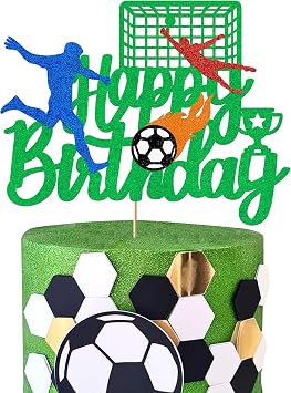 Soccer Cake Topper |Football Cake Decorations for Boys Girls Adults, Glitter Happy Birthday Decoration Sports Theme Party Supplies